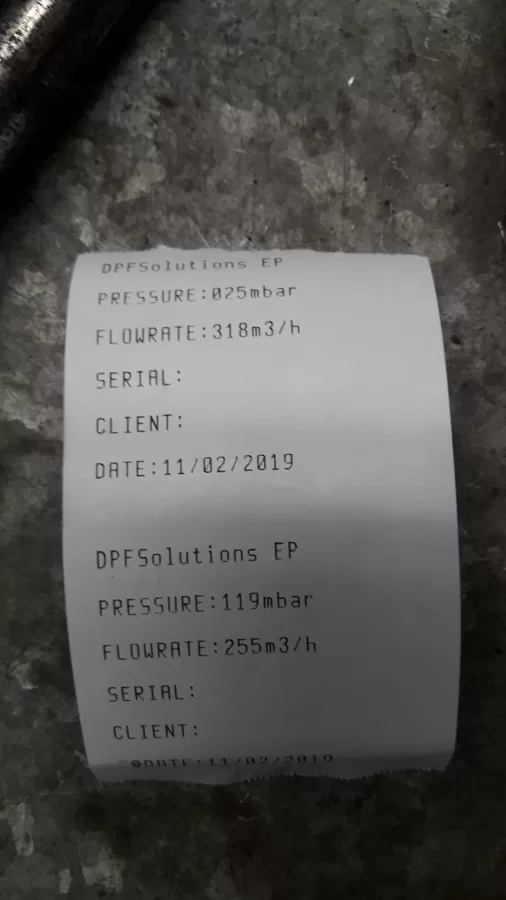 DPF filtra parametri pirms un pēc tīrīšanas